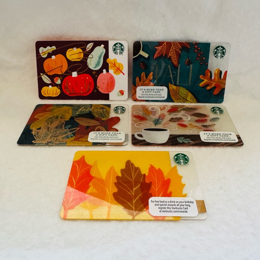 Lot of 5 STARBUCKS Autumn Fall Season NEW Gift Cards 2013-2018